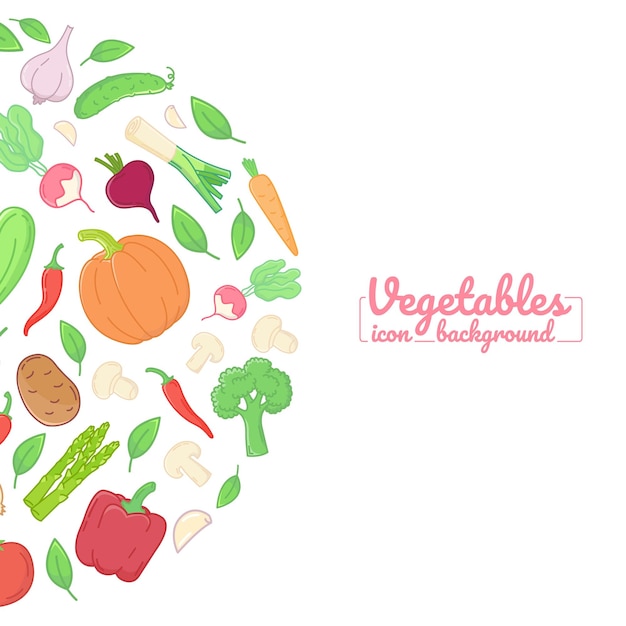 Vegetables flat icons illustration card posters banners round design