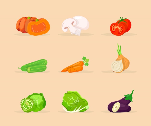 Vegetables flat illustrations set