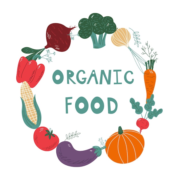 Vegetables food hand drawn banner Text Organic Food Healthy meal diet nutrition or lifestyle Organic food restaurant and support farmers market concept EPS