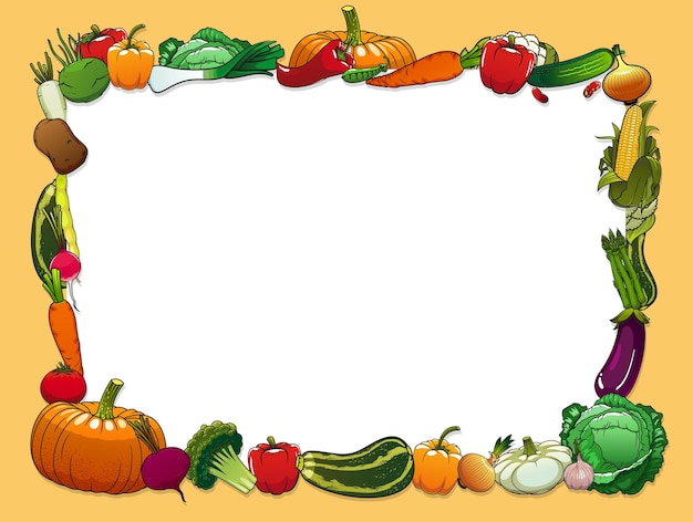 Vegetables frame with farm and garden fresh food