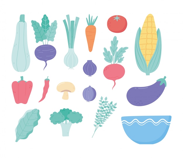 Vegetables fresh menu ingredients harvest nutrition bowl icons