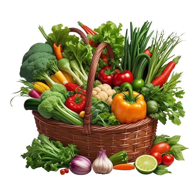 Vegetables and fruits on round wooden board