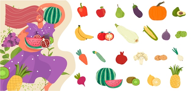 Vegetables hand drawn cartoon icon set