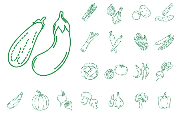 Vegetables hand drawn line icons set Vector icons