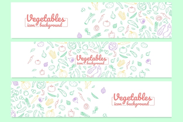 Vegetables horizontal line icons banner collection Vegetables backgrounds Healthy food