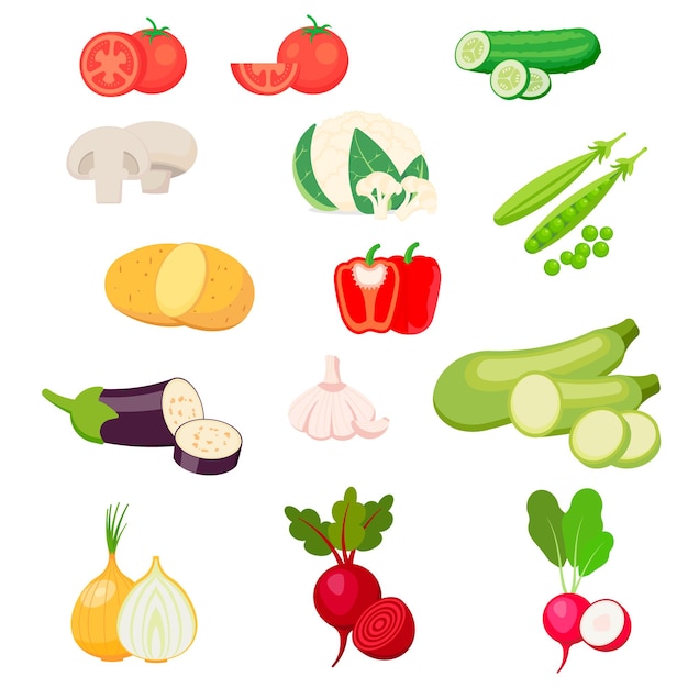 Vegetables icons Collection farm product isolated on white background Vector illustration