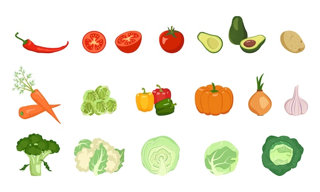 Vegetables icons set.