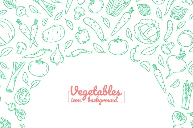 Vegetables line icons background in circle composition Illustration for card posters