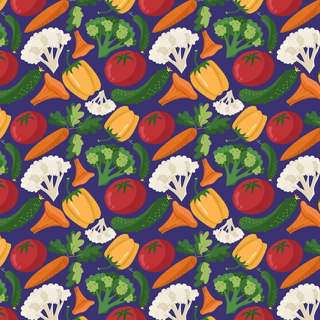 Vegetables seamless pattern Vector healthy diet organic food set for your design