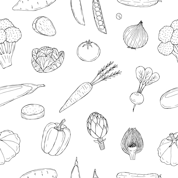 Vegetables seamless pattern vector illustration hand drawing background