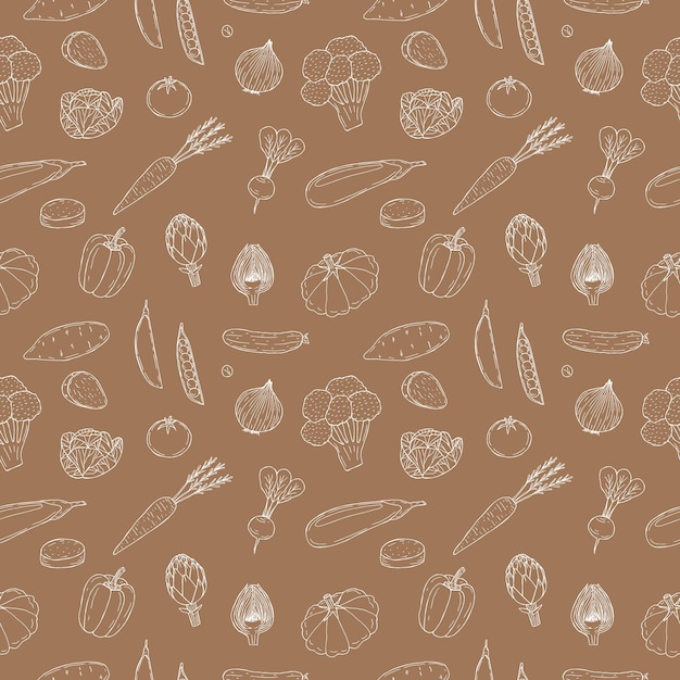 Vegetables seamless pattern vector illustration hand drawing colored brown background