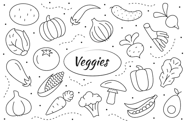 Vegetables set. Veggies linear vector illustration.