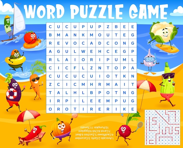 Vegetables on summer beach word search puzzle