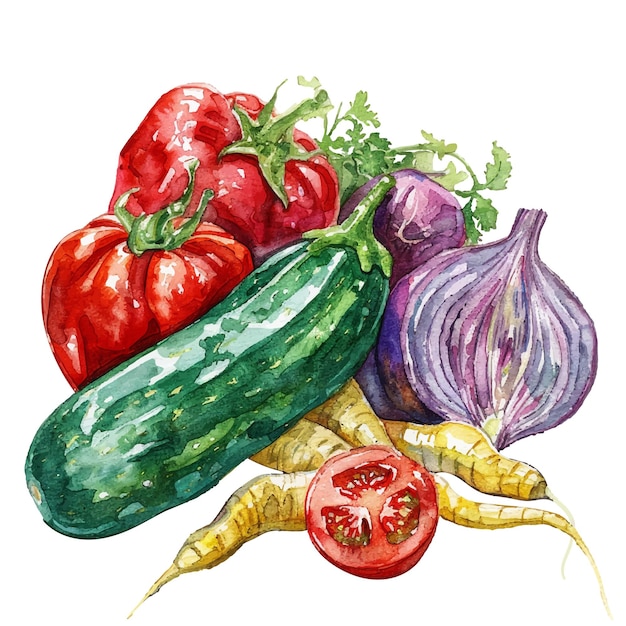 vegetables watercolor vector illustration for background