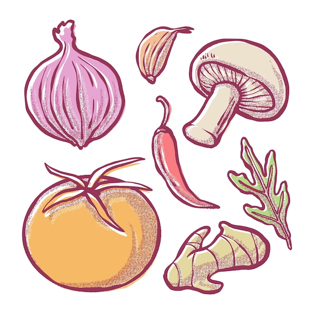 Vegetarian illustrations hand drawn technique color full