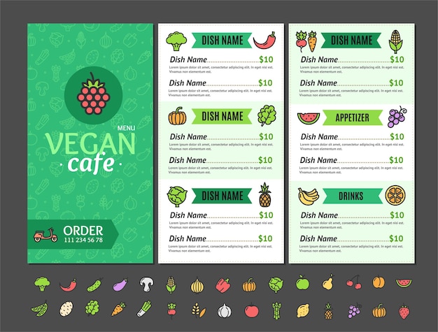 Vegetarian or Vegan Healthy Food Menu Cafe Vector