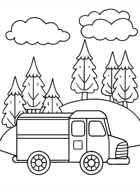 Vehicle Fire truck colouring pages for children with vector design and background