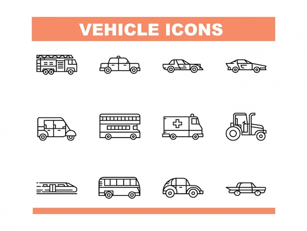 Vehicle Icon Set in Line Style Vector