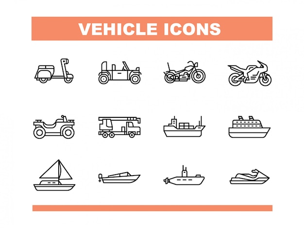 Vehicle Icon Set in Line Style Vector