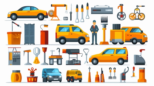 Vector vehicle maintenance and car service flat icons for professional designs