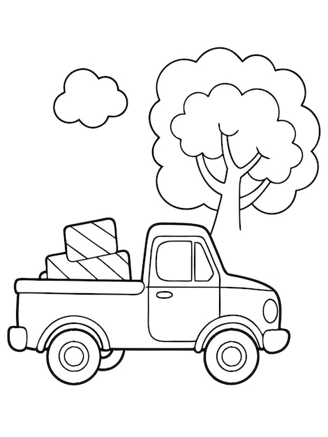 Vehicle Pickup truck colouring page for children with vector design and background