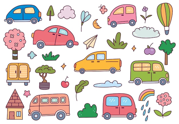 vehicle sticker doodle and other cute object collection