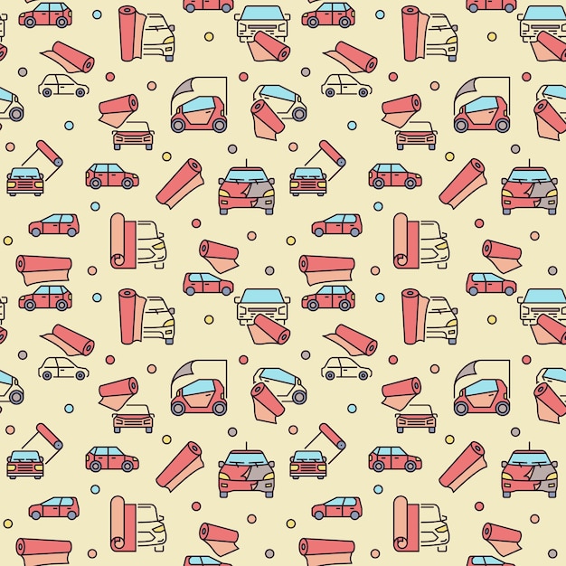 Vehicle Vinyl Wrap colorful seamless background Vector pattern with cars