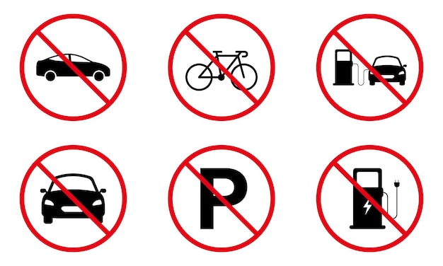 Vehicle Wheel Car Ban Silhouette Icon Forbid Bike Pictogram Petrol Gasoline Station Stop Symbol