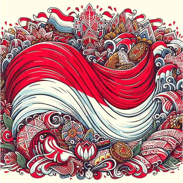 Vektor indonesia flag abstrak hand drawn ilustration