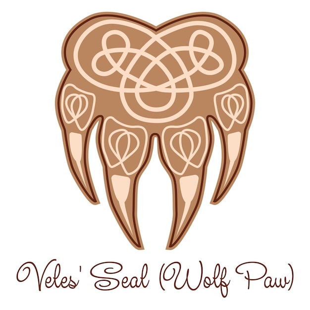 Veles god's paw wolf's paw Slavic symbol decorated with Scandinavian patterns Beige trendy design