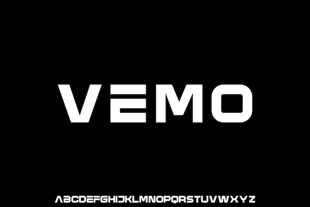 Vemo, futuristic geometric font display typeface