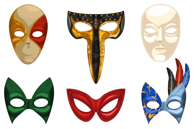 Venetian carnival mask set isolated white 