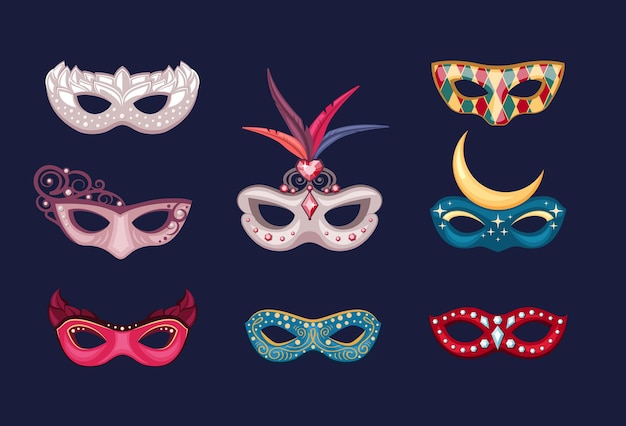 Venetian mask carnival mystery masked faces holiday decoration for performance Vector carnival costumes