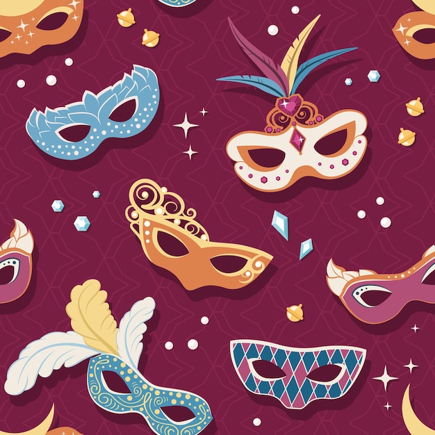 Venetian mask pattern beauty carnival masks performance items Vector cartoon seamless background