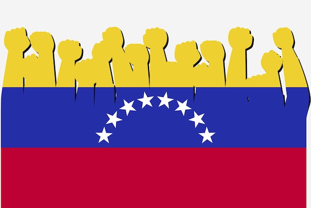 Venezuela flag with raised protest hands vector country flag logo Venezuela protesting concept