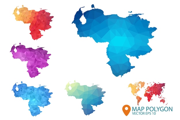 Venezuela map set of geometric rumpled triangular low poly style gradient graphic background