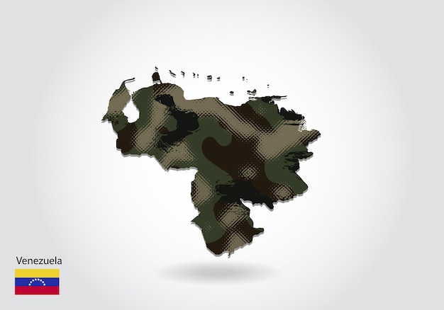 Venezuela map with camouflage pattern Forest green texture in map Military concept for army soldier and war coat of arms flag