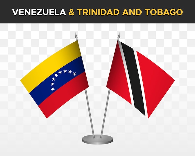 Venezuela vs trinidad tobago desk flags mockup isolated 3d vector illustration table flags