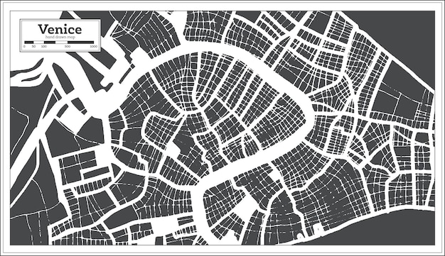 Venice Italy City Map in Black and White Color in Retro Style Outline Map