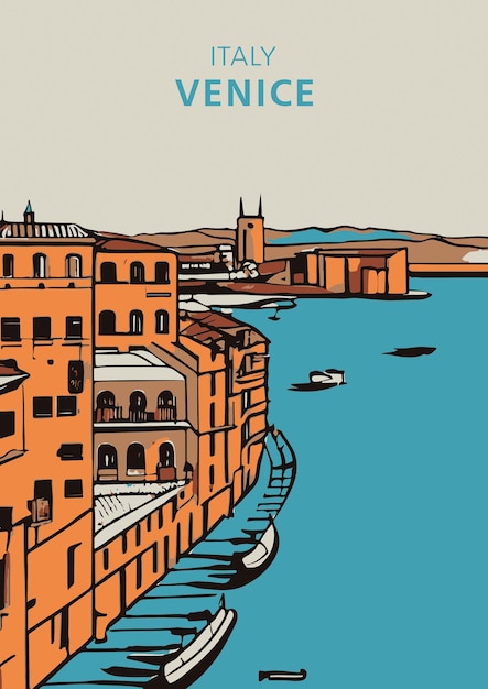 Venice Italy Travel Poster Italian City Illustration