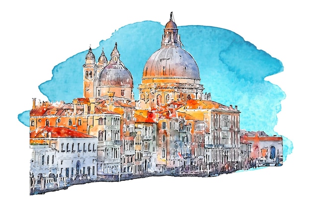 Venice italy watercolor hand drawn illustration isolated on white background