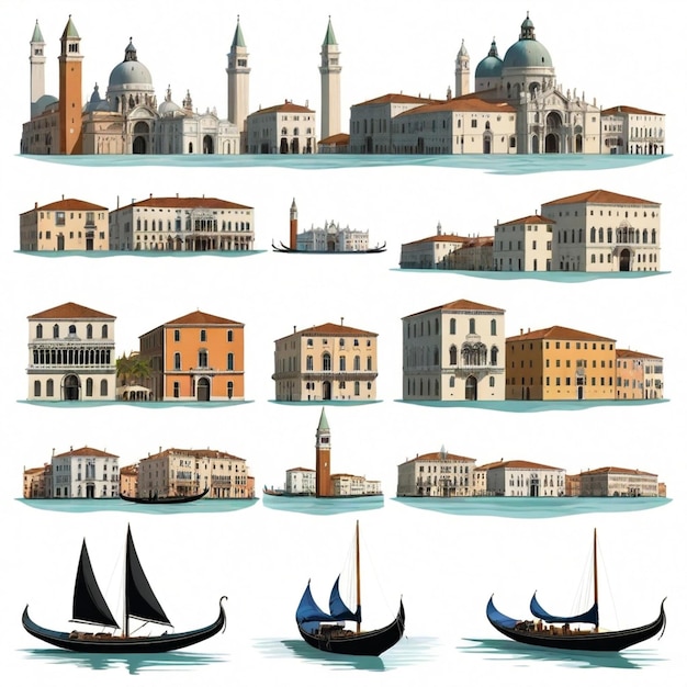 Venice vector set white background isolated a high quality