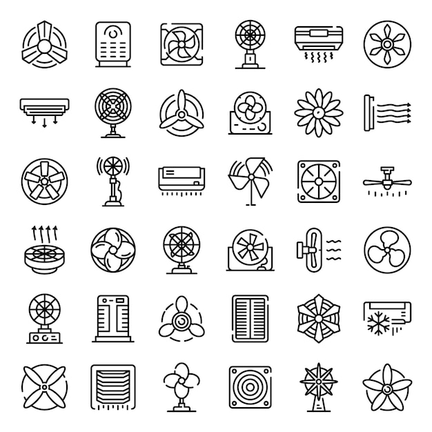 Ventilator icons set, outline style