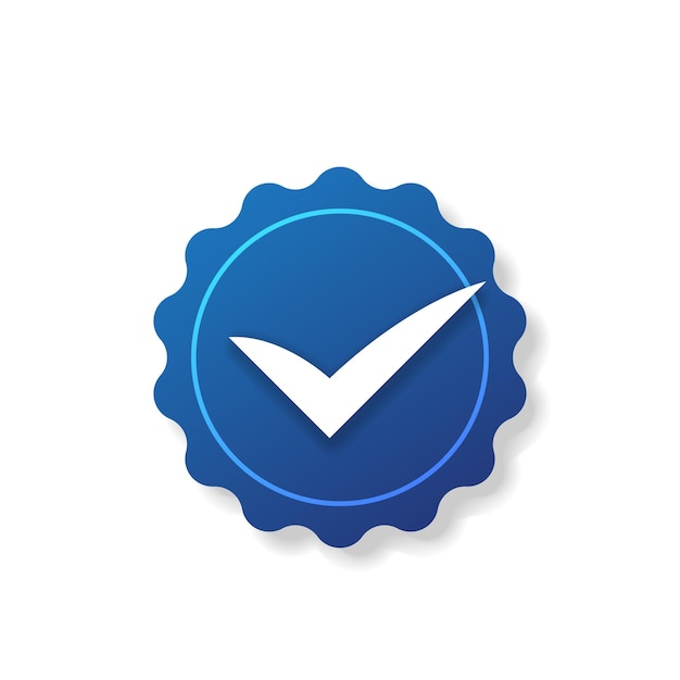 Verification check mark badge on white background vector icon