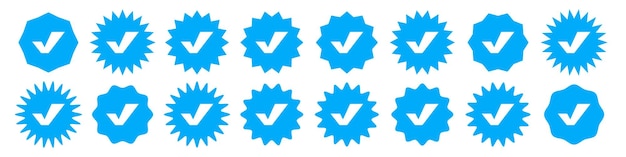 Verification symbol collection Blue stars with tick icons for verified badge profile Set of blue verification profile stars