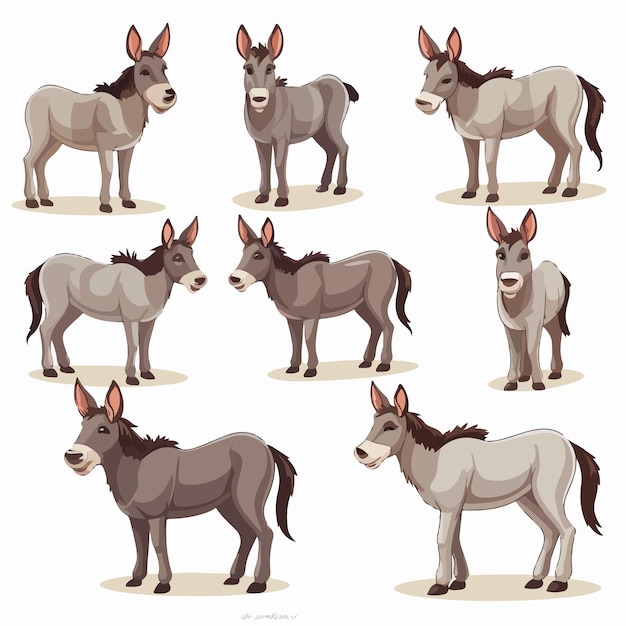 Vector versatile donkey in various actions illustration vector