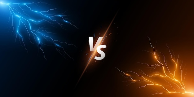 Versus background with thunderstorm effect VS screen for sport games match tournament martial arts Sport banner Blue and orange lightning with flashes of light Vector