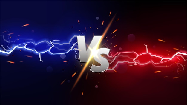 Versus Banner With Fire Sparkling and Lightning Strikes. Isolated on Red and Blue Background