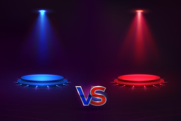 Versus concept. Glowing pedestal hologram, game match MMA competition contest. versus championship template