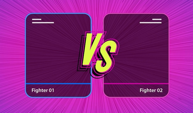 Versus neon style with frame and vs sign for sport banner overlay game competition contest match announcement of two fighters battle VS concept Vector 10 eps